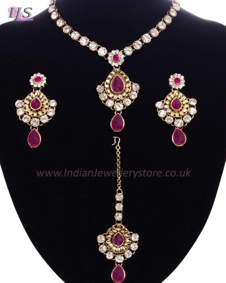 Delicate antique gold crystal necklace set - Shabnam NAPC11137 Indian Jewellery