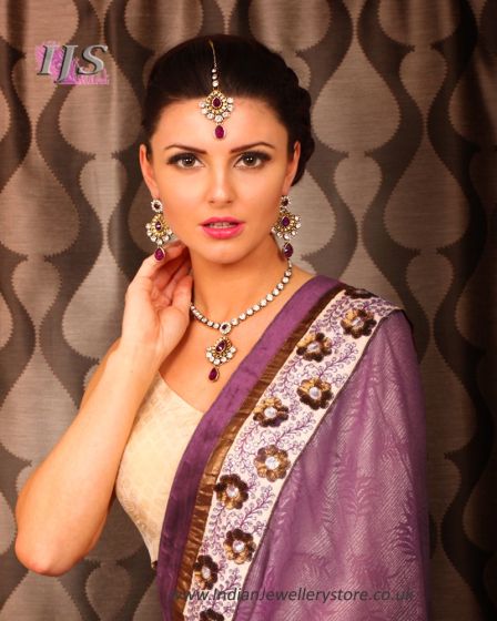 Delicate antique gold crystal necklace set - Shabnam NAWC11141C Indian Jewellery