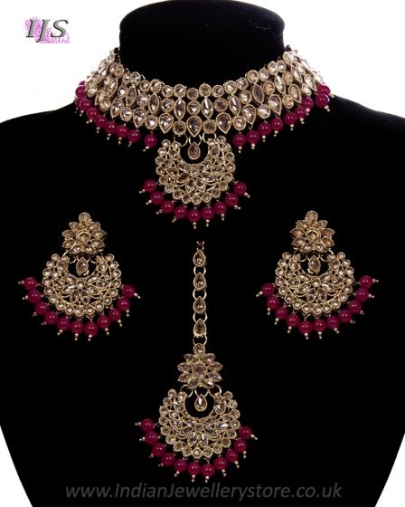 Champagne CZ Indian Choker Necklace Set NARA11293 Indian Jewellery