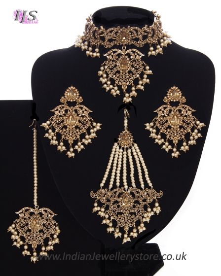 Mughal Princess Pearl Indian Jewellery Set - Choker, Ear, Tikka & Jhumar NANC11315 Indian Jewellery