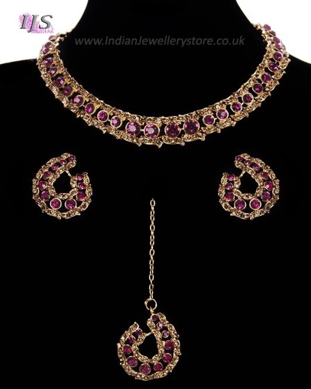 Elegant Champagne Crystal Collar Necklace & Studs NGPC11457 Indian Jewellery