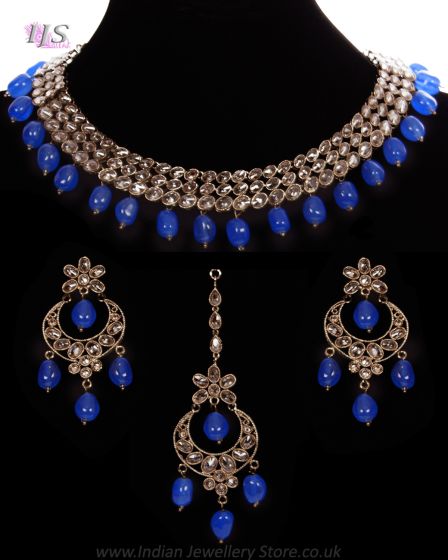 Elegant Antique American Diamond Indian Jewellery Set - Royal Blue NALA11535 Indian Jewellery