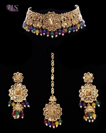 Floral Asian Indian Multi-Coloured Choker Jewellery Set NAMC11745 Indian Jewellery