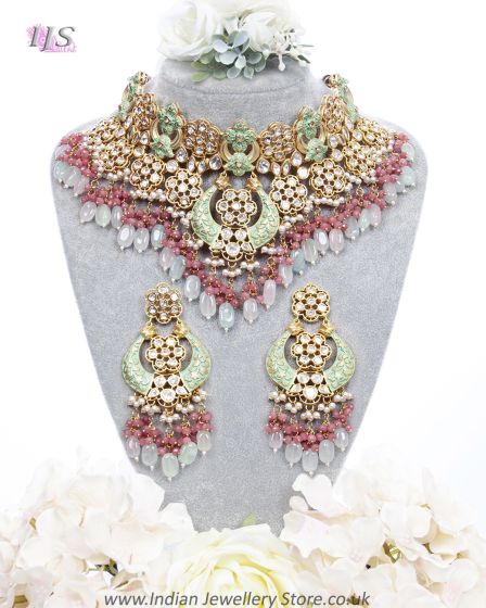 Heirloom Sabyasachi Kundan & Meenakari Matt Gold Asian Indian Bridal Jewellery BEMA11902 Indian Jewellery