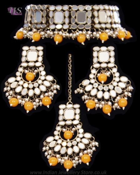 Asian Indian Antique Mirrored Jewellery Set NAYM11923 Indian Jewellery