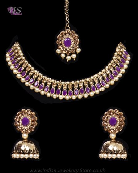 Delicate Flexible Indian Necklace Set with Jhumkis NAUC11934 Indian Jewellery