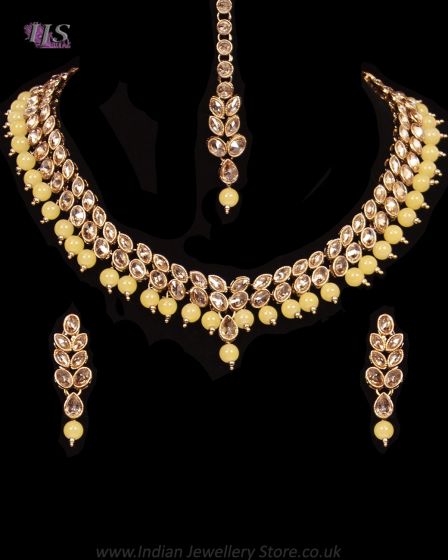 Indian Delicate Antique Flexible Set - Pale Yellow NAYA12070 Indian Jewellery