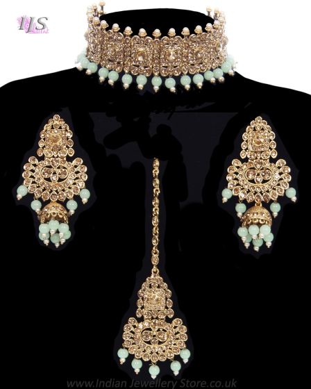 Beaded Mughal Asian Indian Choker Jewellery Set NAGC12045 Indian Jewellery