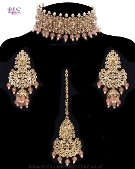 Beaded Mughal Asian Indian Choker Jewellery Set NAPC12046 Indian Jewellery