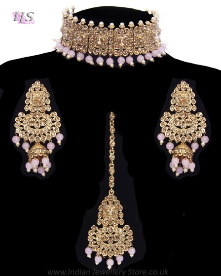 Beaded Mughal Asian Indian Choker Jewellery Set NAPC12047 Indian Jewellery