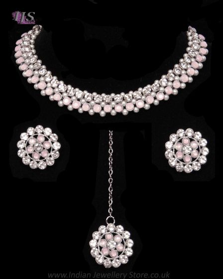 Crystal Silver Delicate Indian Jewellery NSPC12038 Indian Jewellery