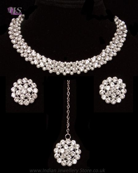 Crystal Silver Delicate Indian Jewellery NSWC12042C Indian Jewellery