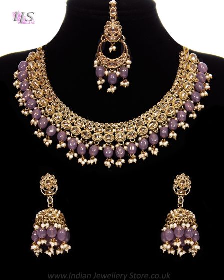 Traditional Indian CZ Diamond Antique Jewellery - Mauve NAUA12089 Indian Jewellery