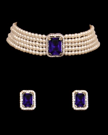 Classic Pearl Jewelled Choker & Studs NSLL12221 Indian Jewellery