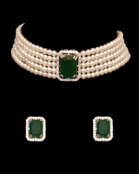 Classic Pearl Jewelled Choker & Studs NSGL12223 Indian Jewellery