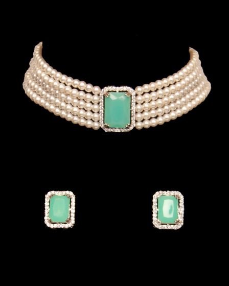 Classic Pearl Jewelled Choker & Studs NSGL12224 Indian Jewellery