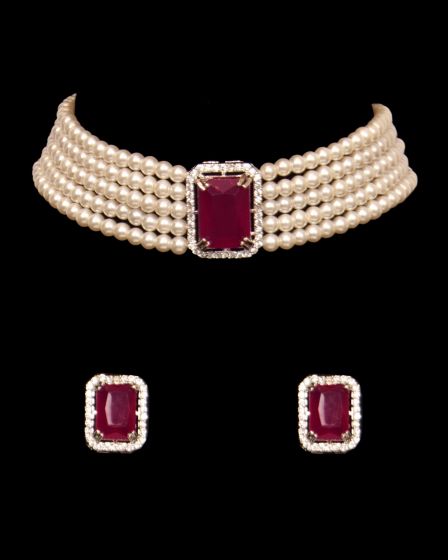 Classic Pearl Jewelled Choker & Studs NSRL12226 Indian Jewellery