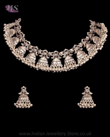 Delicate Antique Silver Temple Necklace NSWN12270 Indian Jewellery