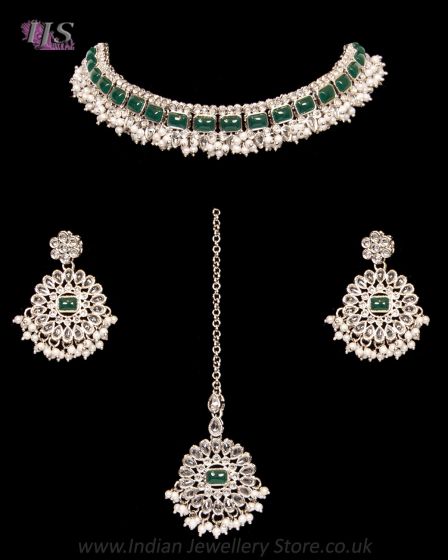 American Diamond Silver Indian Jewellery Set NSGA12274 Indian Jewellery