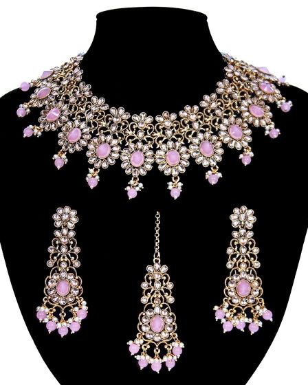 Champagne Kundan Floral Indian Jewellery Set NAPK12308 Indian Jewellery