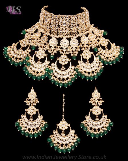 Statement Sabyasachi Indian Kundan Wedding Jewellery - bottle green BGGK12451 Indian Jewellery