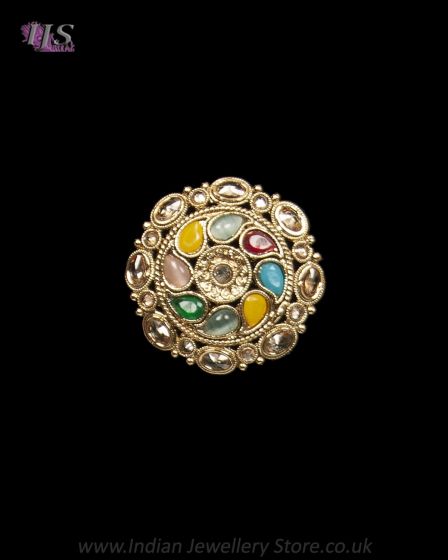 Traditional Mughal Antique Premium Polki Ring RANP12213C Indian Jewellery