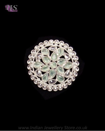 Silver Premium Polki Cocktail Ring - Mint Green RSGP12216 Indian Jewellery