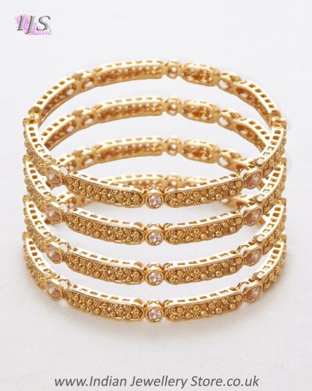 Set of 4 Champagne American Diamond Churis 2.6 WENA12243 Indian Jewellery