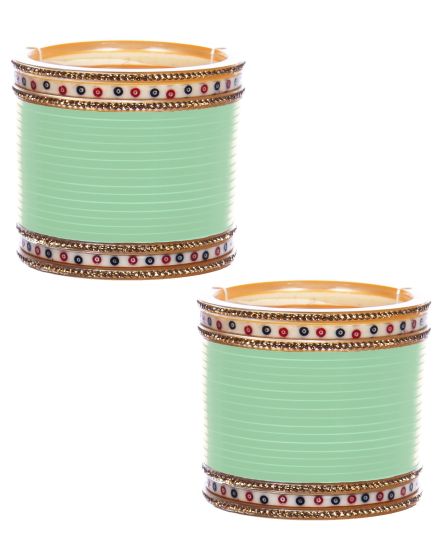 Traditional Punjabi, Dotted champagne Crystal Wedding Half Chura - mint green UGGC12392C Indian Jewellery