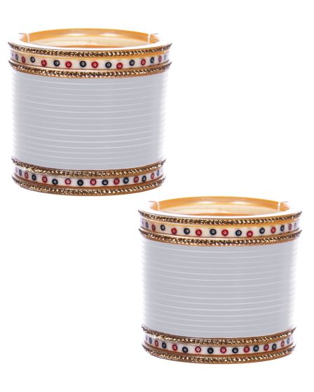 Traditional Punjabi, Dotted champagne (LCT) crystal Wedding Chura - white UGWC12396 Indian Jewellery