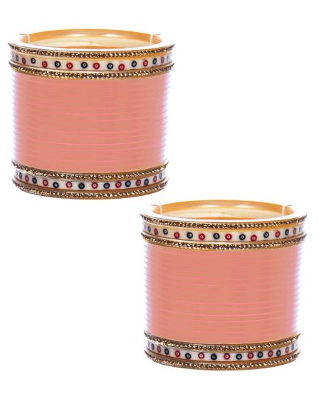 Traditional Punjabi, Dotted champagne (LCT) crystal Wedding Chura - peach UGPC12401 Indian Jewellery