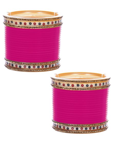 Traditional Punjabi, Dotted champagne Crystal Wedding Half Chura - fuchsia pink UGPC12412C Indian Jewellery