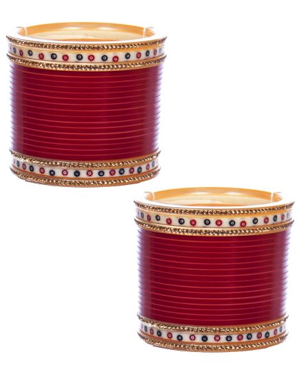 Traditional Punjabi, Dotted White Crystal Wedding Half Chura - blood red UGRC12417C Indian Jewellery