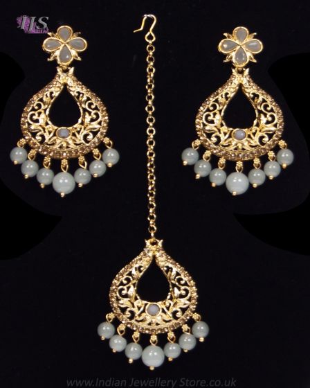 Asian Light-Weight Pastel-Bead Earrings & Tikka Set IEEP11981 Indian Jewellery