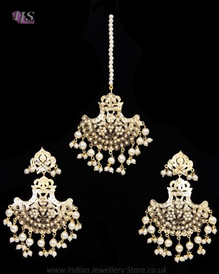 Statement Hyderabadi Jadau Pearl Earring & Tikka Jewellery Set IGWL11988 Indian Jewellery