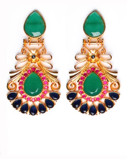 Sabyasachi-Inspired Large Matt 22k Gold Earrings EEMA10383 Indian Jewellery