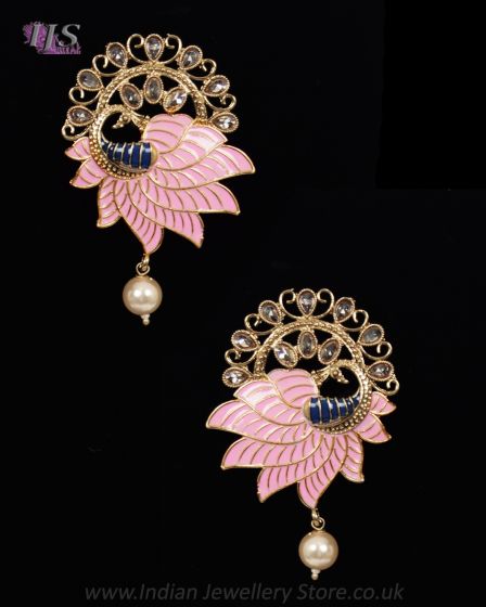 Value Meenakari Statement Stud Earrings - Baby Pink EAPA12141 Indian Jewellery