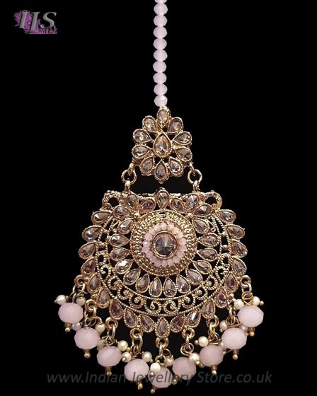 Heeramandi Statement Indian Tikka - Blush Pink ZAPA12269 Indian Jewellery