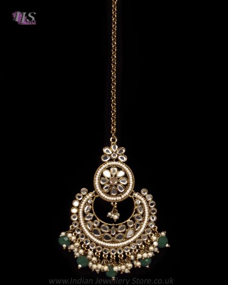 Statement Mirror Asian Tikka - Bottle Green ZAGM11944 Indian Jewellery