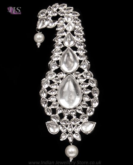 Paisley Large Kundan Kalgi, Turban Pin - Silver KSWK12119 Indian Jewellery