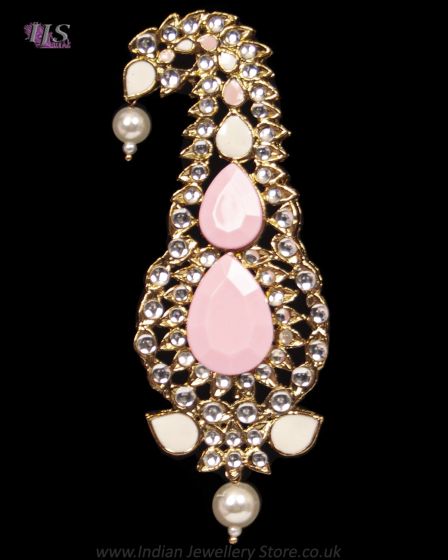 Paisley Large Kundan Kalgi, Turban Pin - Baby Pink KAPK12120 Indian Jewellery