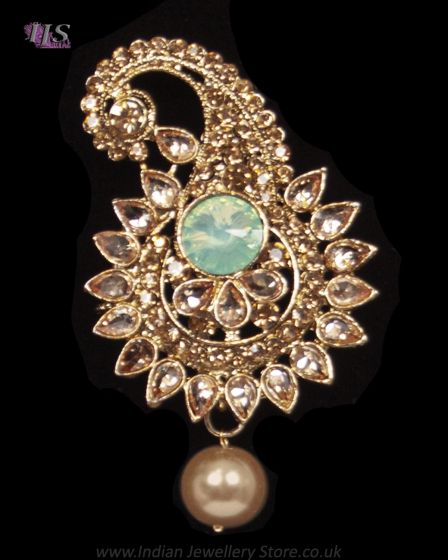 Golden Stone Paisley - Mint Green KAGK12123 Indian Jewellery