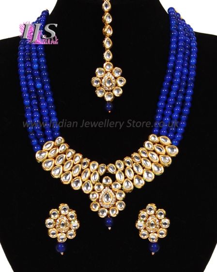 Beaded Kundan Mala Jewellery Set NELA11058 Indian Jewellery