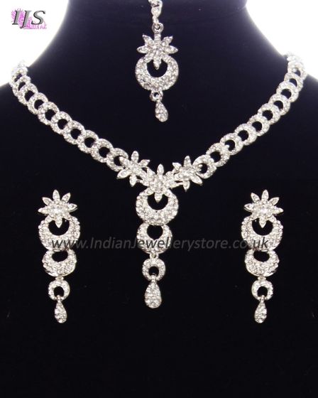 Dainty Crystal Indian Necklace Set NSWC11147 Indian Jewellery