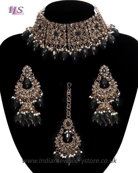 Mughal Antique American Diamond Choker Set NABA11266 Indian Jewellery