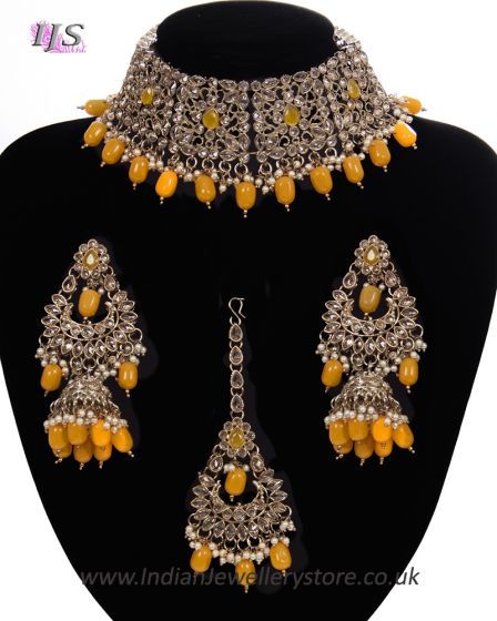 Mughal Antique American Diamond Choker Set NAWA11275C Indian Jewellery