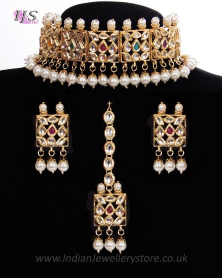 Heritage Multi-coloured Kundan 22k Plated Jewellery Set NEMK11301 Indian Jewellery