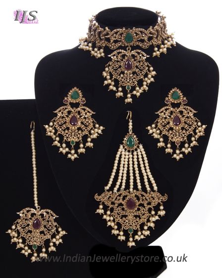 Mughal Princess Pearl Indian Jewellery Set - Choker, Ear, Tikka & Jhumar NAMC11304 Indian Jewellery