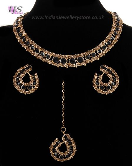 Elegant Champagne Crystal Collar Necklace & Studs NGBC11452 Indian Jewellery