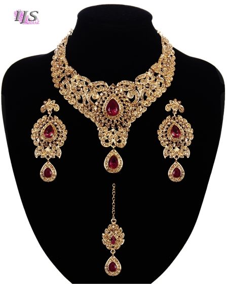 Statement Crystal Indian Jewellery Set - maroon red NARC11646 Indian Jewellery